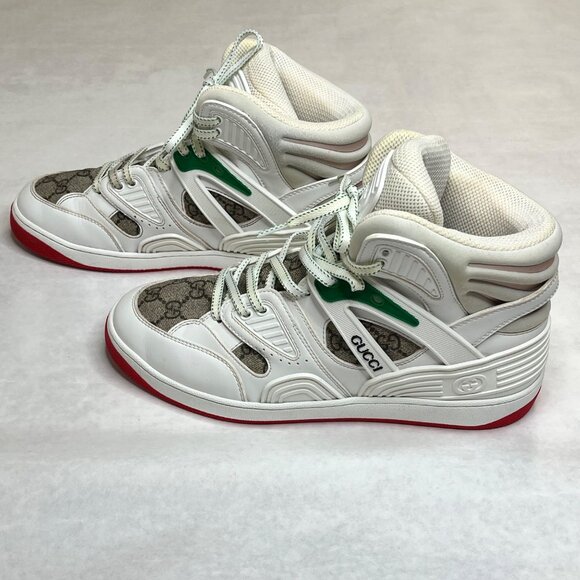 Gucci White Leather GG Monogram High-Top Sneakers Size 7 Mens Basketball Shoes - Picture 10 of 15
